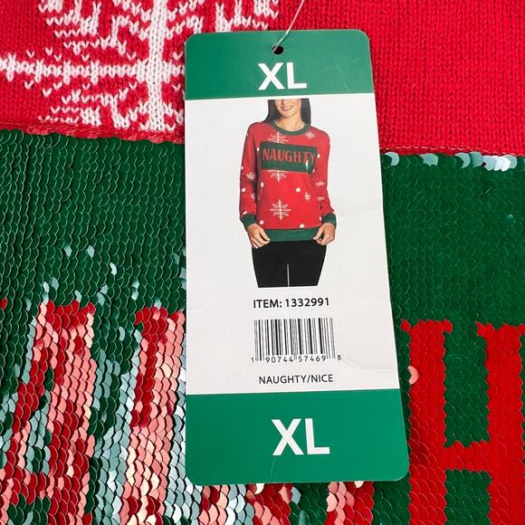 To Be Jolly Naughty/Nice Reversible Sequined Ugly Christmas Sweater NEW Size XL - Picture 6 of 13